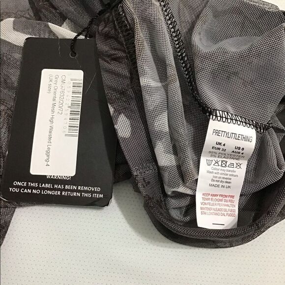 PRETTYLITTLETHING Grey Oriental Mesh High Waisted Leggings - Picture 6 of 6